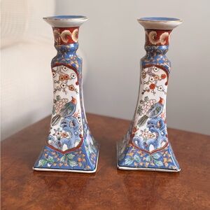 Pair of Imari/Kutani-Style Porcelain Candlesticks holder